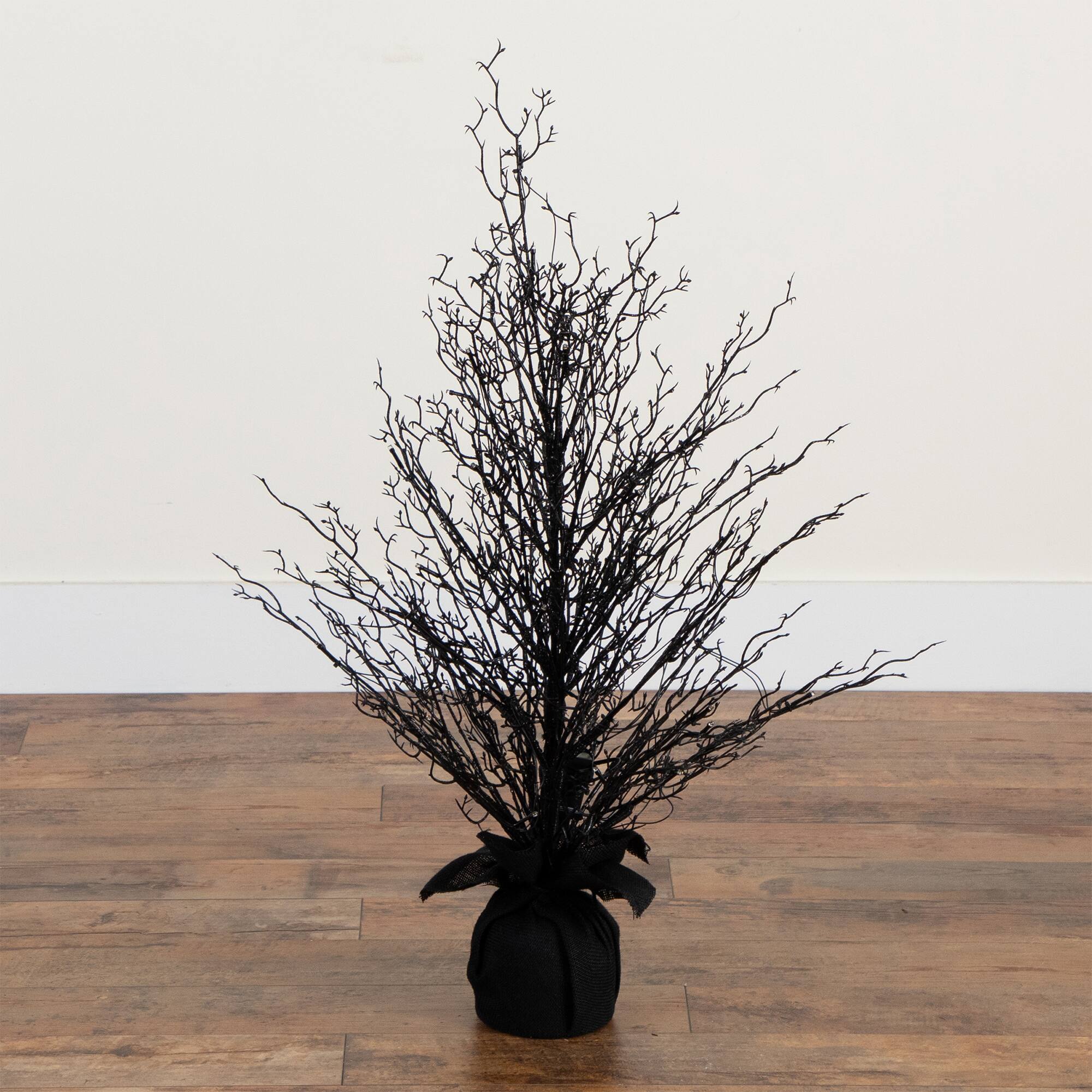 3ft. Pre-Lit Halloween Black Twig Artificial Fall Tree in Burlap Planter